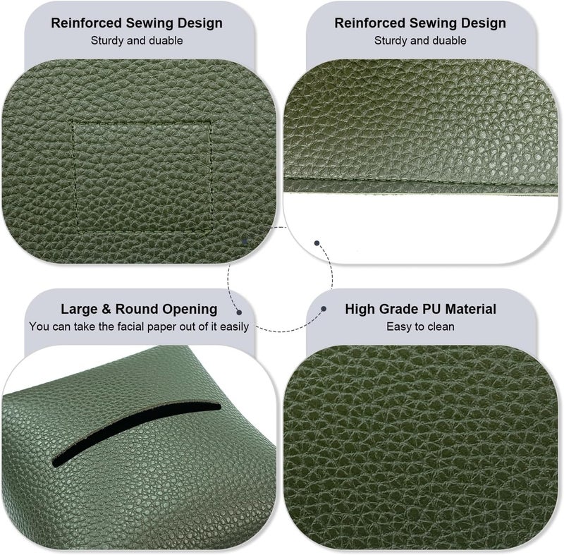 PENGLONG Tissue Box Cover 5X5X5'' PU Leather Tissue Holder Square Tissue Cube Box Organizer for Bathroom Vanity Countertop, Car, Night Stands, Office, Home, Kitchen (2Pack, Dark Green) - Image 3